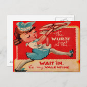 ヴィンテージレトロホットドッグウエートレスバレンタインカード シーズンポストカード (正面/裏面)