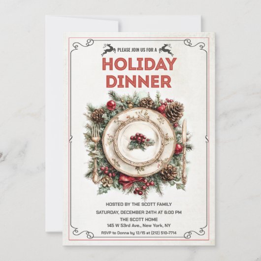 ヴィンテージレトロホリデーディナープレート招待状 招待状 (正面)