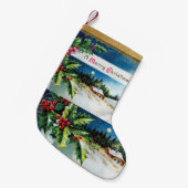 ヴィンテージレトロホリ葉ーズと雪景色 スモールクリスマスストッキング (正面 (吊り時))
