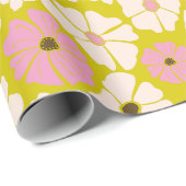 ヴィンテージレトロホワイト&ピンクポピーの表面パターン ラッピングペーパー (ロールコーナー)