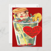 ヴィンテージレトロボーイインカクテルバレンタインカード シーズンポストカード (正面/裏面)