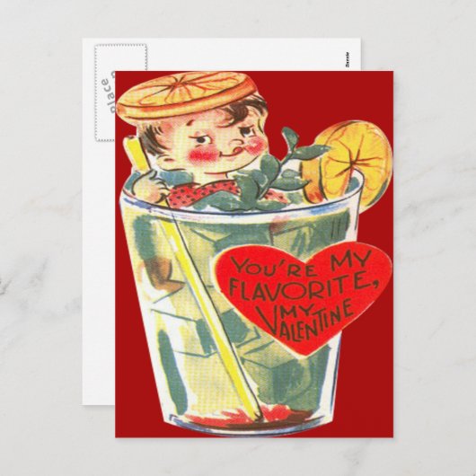 ヴィンテージレトロボーイインカクテルバレンタインカード シーズンポストカード (正面/裏面)