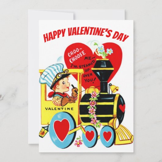 ヴィンテージレトロボーイオントレインカスタムバレンタインデー シーズンカード (正面)