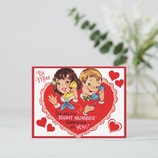 ヴィンテージレトロボーイガールバレンタインデー シーズンポストカード (スタンド正面)