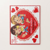 ヴィンテージレトロボーイガールビーマイニングバレンタインデー ジグソーパズル (縦)