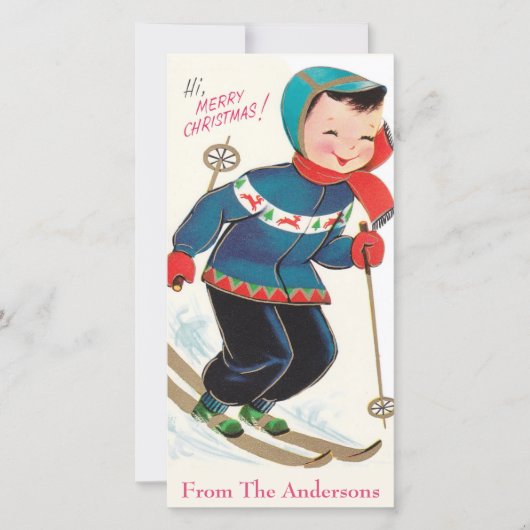 ヴィンテージレトロボーイスキーかわいいカスタムクリスマス シーズンカード