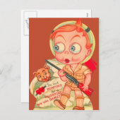 ヴィンテージレトロボーイ狩りベアーバレンタインカード シーズンポストカード (正面/裏面)