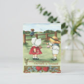 ヴィンテージレトロボーイ食べ物を与えズガールバレンタインカード シーズンポストカード (スタンド正面)