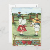 ヴィンテージレトロボーイ食べ物を与えズガールバレンタインカード シーズンポストカード (正面/裏面)