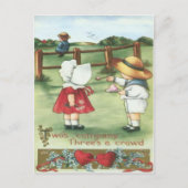 ヴィンテージレトロボーイ食べ物を与えズガールバレンタインカード シーズンポストカード (正面)