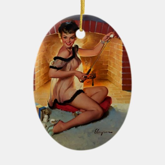 ヴィンテージレトロマシュマローズピンアップガール セラミックオーナメント (正面)