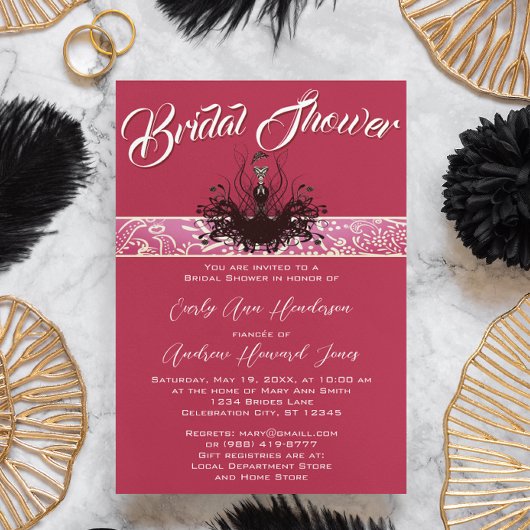 ヴィンテージレトロマゼンタピンクファッションDiva 招待状