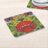 ヴィンテージレトロマッシュルームとバタフライ紙コースター スクエアペーパーコースター (アングル)