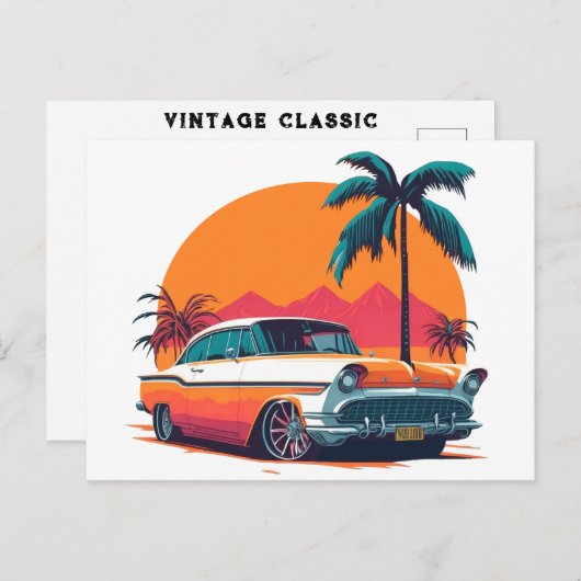 ヴィンテージレトロマッスルカーローライダークールクラシック ポストカード (正面/裏面)