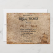 ヴィンテージレトロマップシルボートクラシックブライダルシャワー 招待状 (正面)