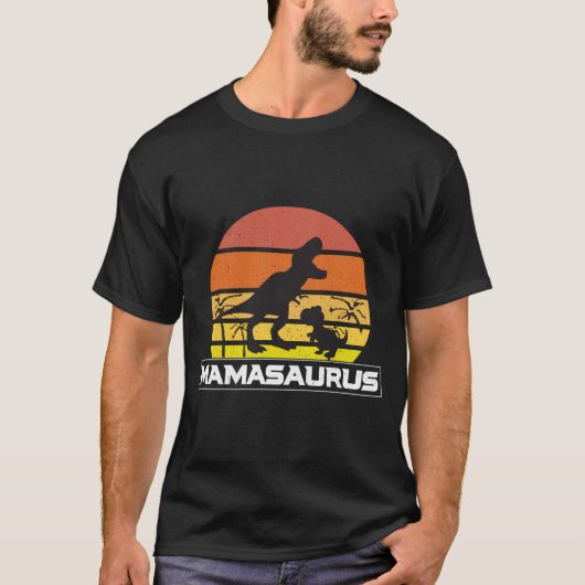 ヴィンテージレトロママサウルスサンセット Tシャツ (正面)
