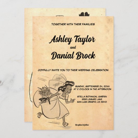 ヴィンテージレトロミッドセンチュリー素朴エンシ結婚ャンス 招待状 (正面/裏面)