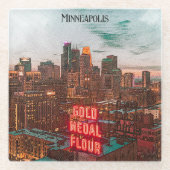 ヴィンテージレトロミネアポリスミネソタトラベルスカイライン ガラスコースター (正面)