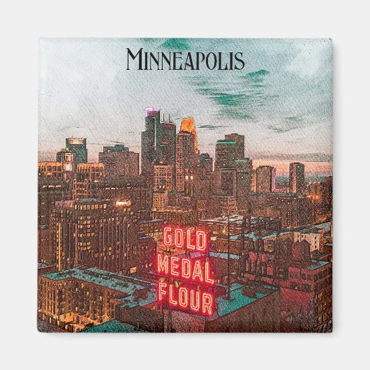 ヴィンテージレトロミネアポリスミネソタトラベルスカイライン マグネット (正面)