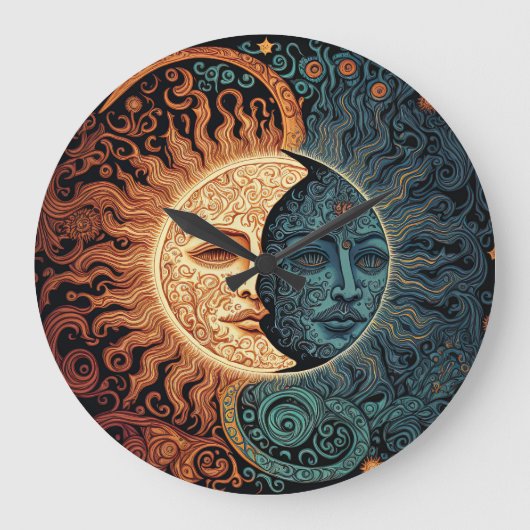 ヴィンテージレトロムーン&サン ラージ壁時計 (正面)