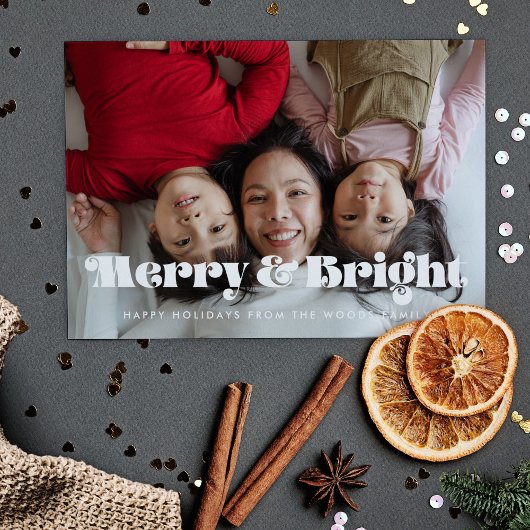 ヴィンテージレトロメリーと明るいクリスマスの写真 シーズンカード