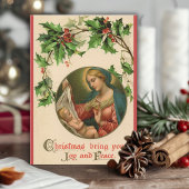 ヴィンテージレトロメリーアンドベビーイエズクリスマス シーズンカード