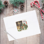 ヴィンテージレトロメリークリスマスかわいい猫バードホリー スクエアシール