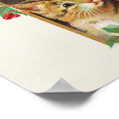 ヴィンテージレトロメリークリスマスキュートキャットバードベリー ポスター (角)