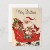 ヴィンテージレトロメリークリスマスサンタインススイー シーズンカード (正面/裏面)