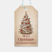 ヴィンテージレトロメリークリスマスツリーの好意 ギフトタグ (正面)