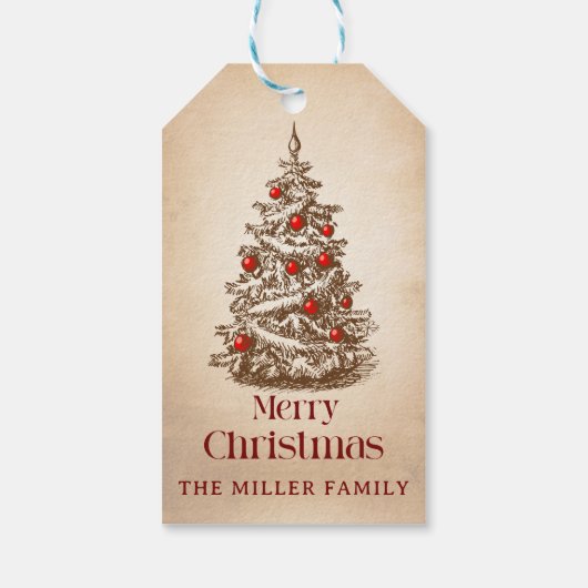 ヴィンテージレトロメリークリスマスツリーの好意 ギフトタグ (裏面)