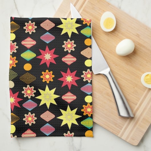 ヴィンテージレトロメリークリスマスパターン キッチンタオル (四つ折り)