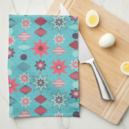 ヴィンテージレトロメリークリスマスパターン キッチンタオル (四つ折り)