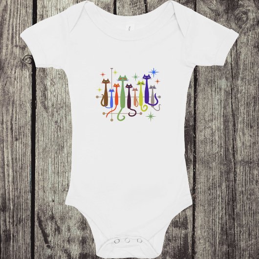 ヴィンテージレトロモダンミッド・センチュリー猫50年代60年代 ベビーボディスーツ