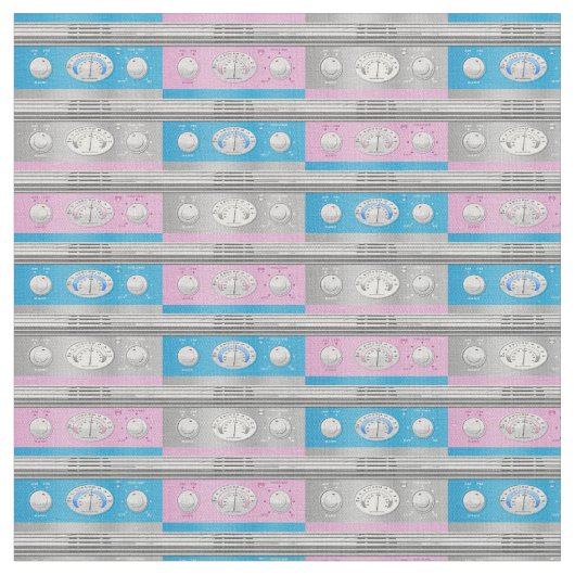 ヴィンテージレトロラジオ郷愁 ファブリック (クローズアップ)