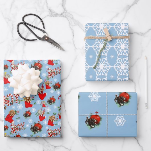 ヴィンテージレトロラッピング紙フラットシートセット3 ラッピングペーパーシート (正面)