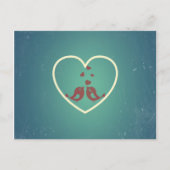 ヴィンテージレトロラブバードハートティール(緑がかった色)ブルーターコイズ ポストカード (正面)