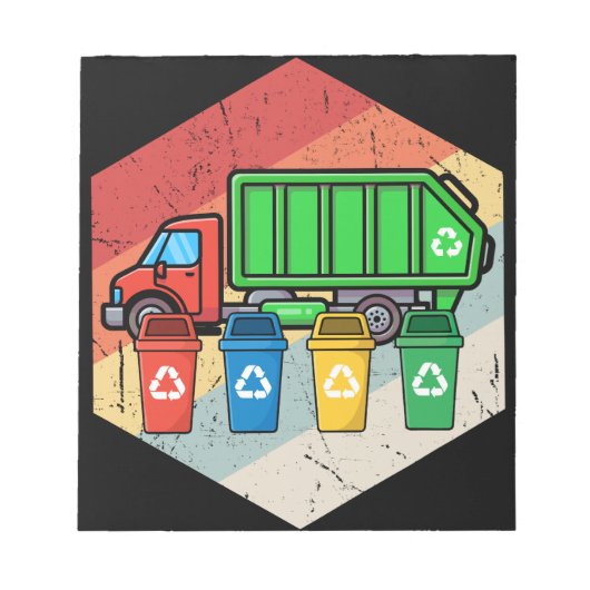 ヴィンテージレトロリサイクルごみ子供ごみトラック ノートパッド (正面)