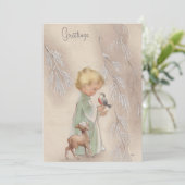 ヴィンテージレトロリトルクリスマスガールと動物 シーズンカード (スタンド正面)