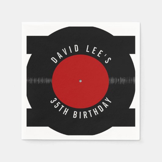 ヴィンテージレトロレコードパーソナライズされたパーティー スタンダードカクテルナプキン (正面)