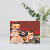 ヴィンテージレトロレコードプレーヤーのバレンタインカード シーズンポストカード (スタンド正面)