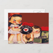 ヴィンテージレトロレコードプレーヤーのバレンタインカード シーズンポストカード (正面/裏面)