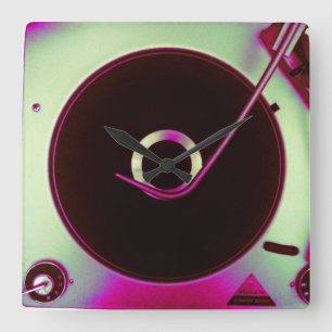 ヴィンテージレトロレコード演奏者時計 スクエア壁時計