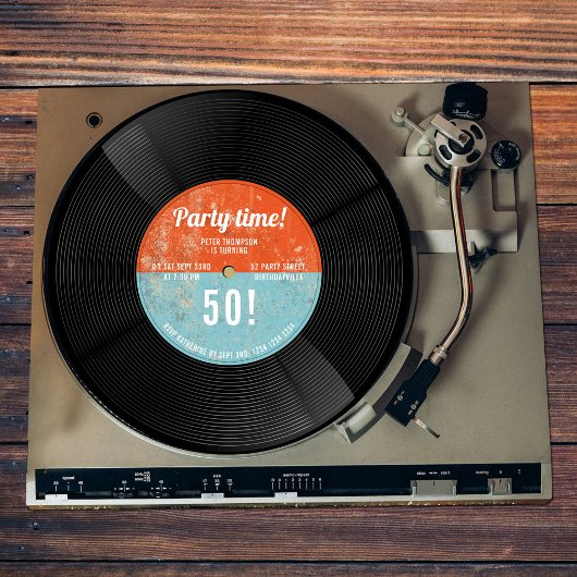 ヴィンテージレトロレコード誕生日 招待状