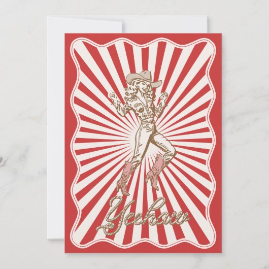 ヴィンテージレトロレッドイエハウ女性のカーボーイ40th誕生日 招待状 (裏面)