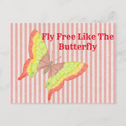 ヴィンテージレトロレッドイエローグリーンバタフライ ポストカード (正面)