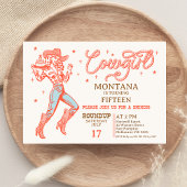 ヴィンテージレトロレッドエイジ女性のカーボーイ誕生日 招待状