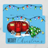 ヴィンテージレトロレッドキャンパークリスマスカード シーズンカード (正面/裏面)