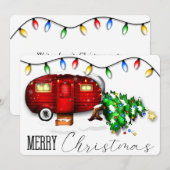 ヴィンテージレトロレッドキャンパークリスマスカード シーズンカード (正面/裏面)