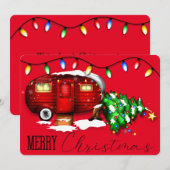 ヴィンテージレトロレッドキャンパークリスマスカード シーズンカード (正面/裏面)